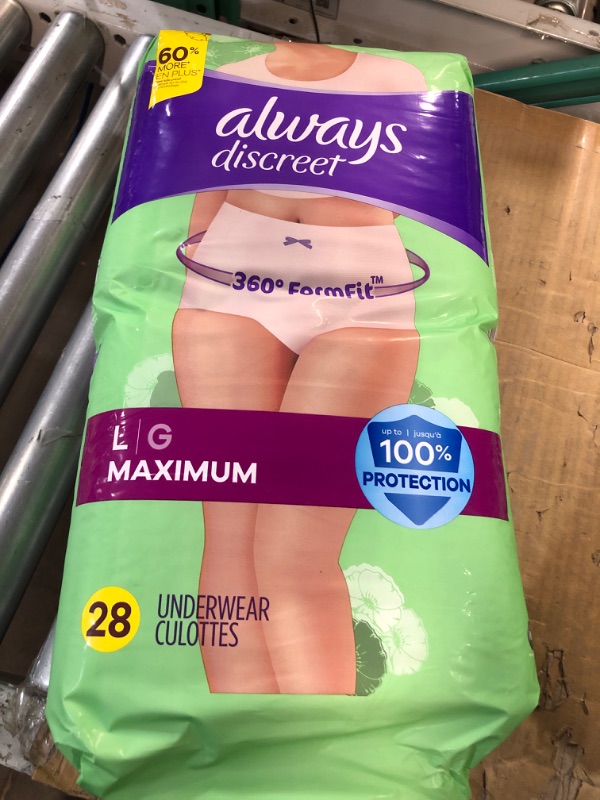 Photo 2 of Always Discreet, Incontinence & Postpartum Underwear for Women, Maximum, Large, 28 Count 28 Count (Pack of 1)