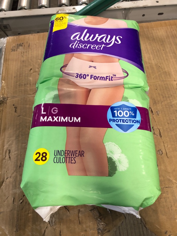 Photo 2 of Always Discreet, Incontinence & Postpartum Underwear for Women, Maximum, Large, 28 Count 28 Count (Pack of 1)