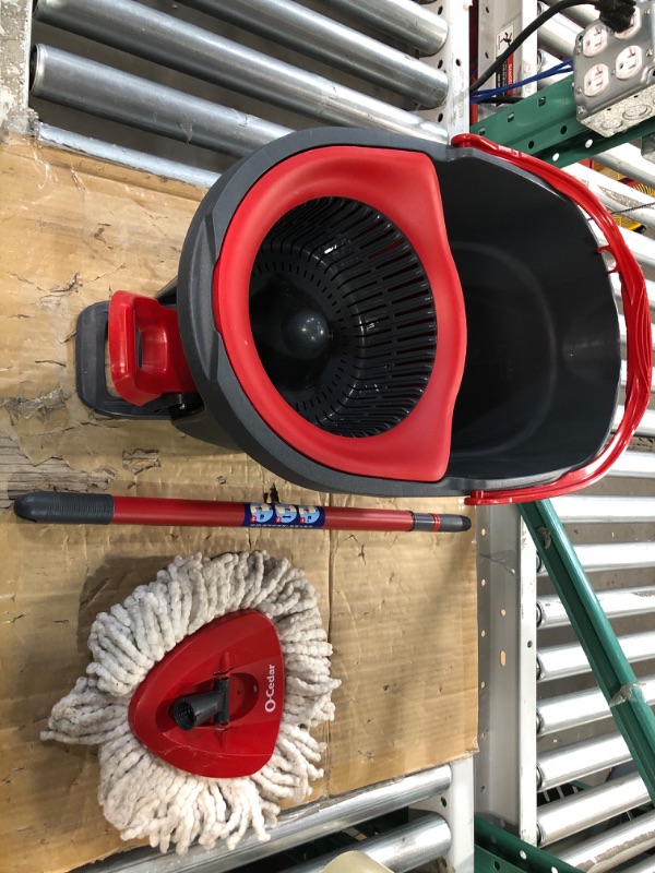 Photo 2 of (USED) O-Cedar EasyWring Microfiber Spin Mop, Bucket Floor Cleaning System, Red, Gray Spin Mop & Bucket