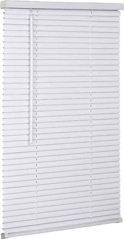 Photo 1 of 1-in Slat Width 34-in x 64-in Cordless White Vinyl Light Filtering Mini Blinds
