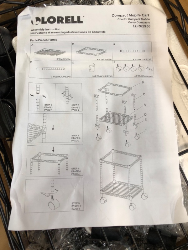 Photo 3 of Lorell 62950 Compact Filing Cart, Mobile, Shelf