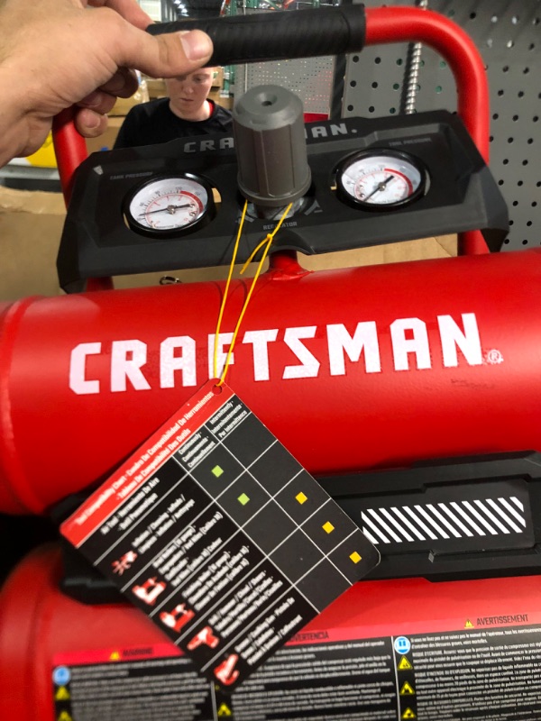Photo 1 of **PARTS ONLY**
CRAFTSMAN Air Compressor, 2 Gallon Portable Air Compressor, Twin Tank, 1/3 HP Oil-Free Max 125 PSI Pressure, Model: CMXECXA0220242, Red