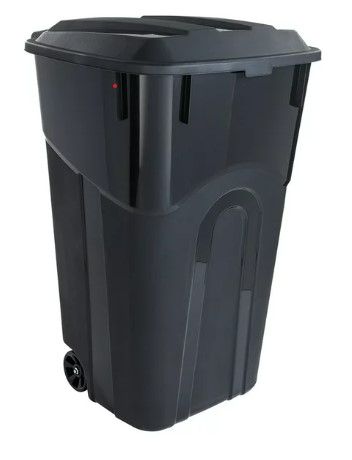 Photo 1 of **SEE NOTES**
Hyper Tough 32 Gallon Wheeled Heavy Duty Plastic Garbage Can, Attached Lid, Black
