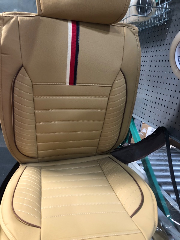 Photo 1 of OASIS AUTO Car Seat Covers Accessories 2 Piece Front Premium Nappa Leather Cushion Protector Universal Fit for Most Cars SUV Pick-up Truck, Automotive Vehicle Auto Interior Décor (OS-001 Tan) OS-001 FRONT PAIR TAN