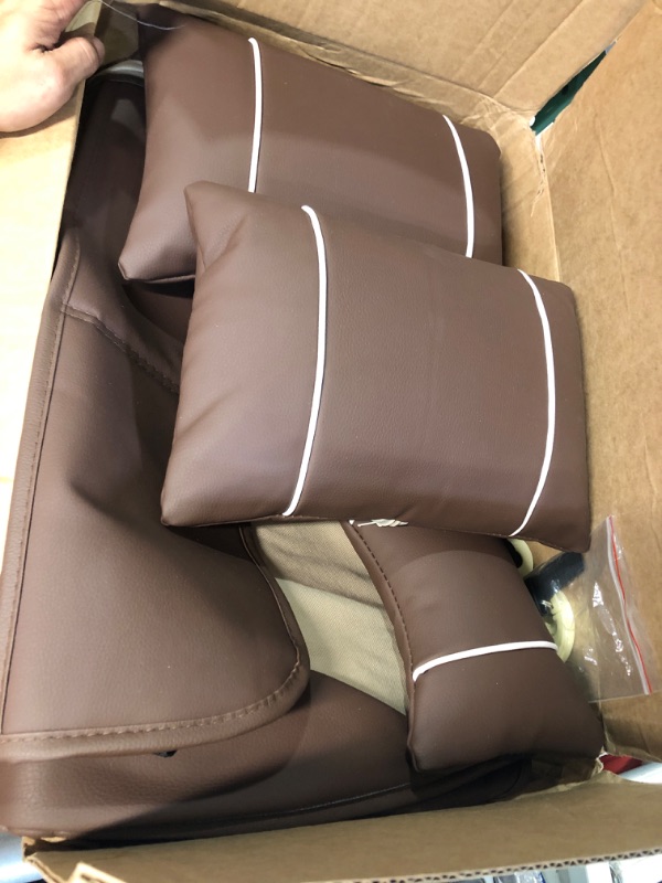 Photo 2 of Coverado Front and Back Seat Covers 5 Pieces, Waterproof Nappa Leather Auto Seat Protectors Full Set with Head Pillow, Universal Car Accessories Fit for Most Sedans SUV Pick-up Truck, Brown