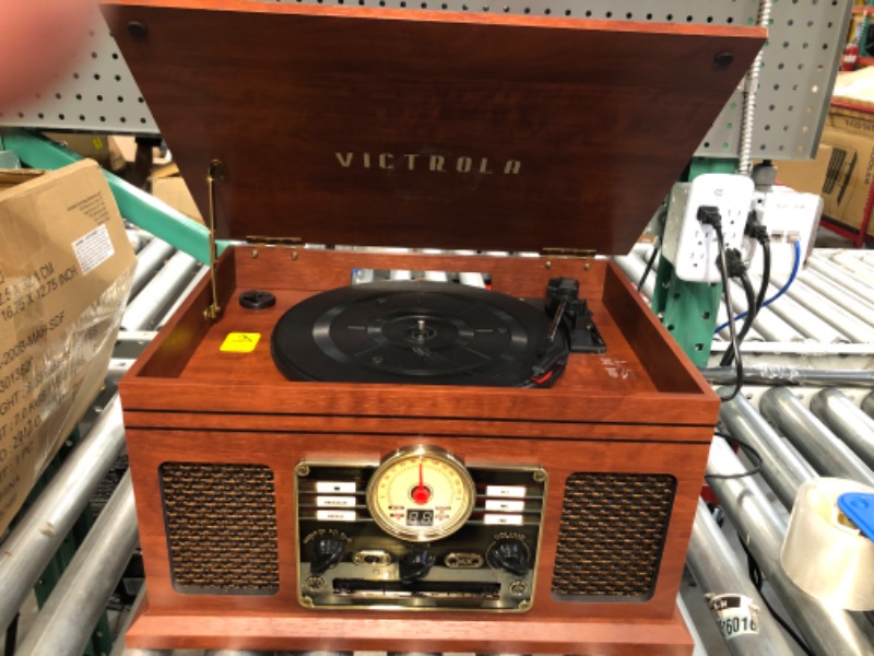 Photo 1 of Victrola Nostalgic 6-in-1 Bluetooth Record Player & Multimedia Center with Built-in Speakers - 3-Speed Turntable, CD & Cassette Player, FM Radio | Wireless Music Streaming | Mahogany Mahogany Entertainment Center