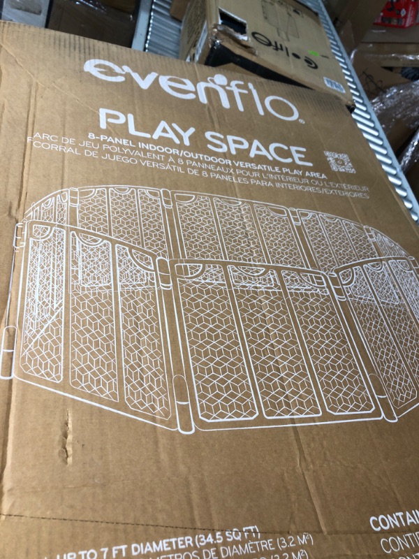 Photo 3 of Evenflo Versatile Adjustable and Portable Play Yard with Lawn Stakes for Outdoor Use, Non-Scratch Floor Pads for Indoor Use, and Foldable Design with Molded Handle for Easy Transportation, Cool Gray 8 Panel Cool Gray