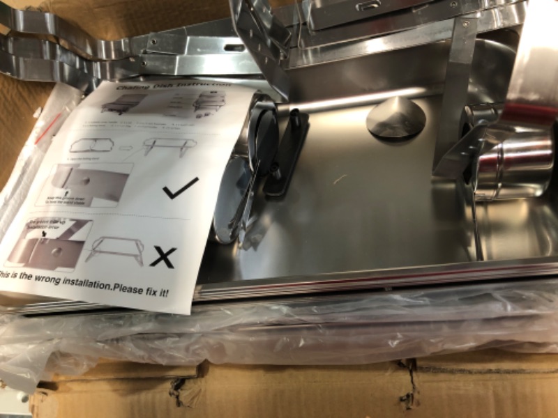 Photo 4 of *USED* Restlrious 8 QT Chafing Dish Buffet Set 2 Packs Stainless Steel Foldable Rectangular Chafer Full Size w/Water Pan, Food Pan, Fuel Holder and Lid