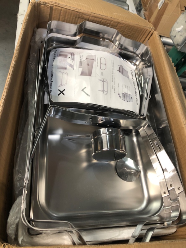 Photo 2 of *USED* Restlrious 8 QT Chafing Dish Buffet Set 2 Packs Stainless Steel Foldable Rectangular Chafer Full Size w/Water Pan, Food Pan, Fuel Holder and Lid