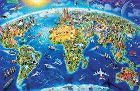 Photo 1 of 1000 Piece World Landmarks Map Puzzle Paper Jigsaw Puzzle 