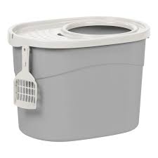 Photo 3 of * NO LID * 
IRIS USA Top Entry Cat Litter Box with Cat Litter Scoop Oval - Gray/White