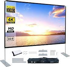 Photo 1 of * DAMAGED * 
Projector Screen with Stand 100 inch Portable Projection Screen 16:9 4K HD Rear Front Projections Movies Screen for Indoor Outdoor Home Theater Backyard