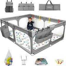 Photo 1 of Baby Playpen Set(Grey 75"*59"), playpin for Babies and Toddlers, Extra Large Baby Fence Area with Anti-Slip Base,Playard Indoor & Outdoor with Playmat