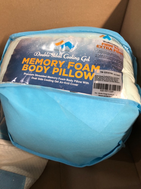 Photo 2 of * USED * 
Mindful Design Cooling Memory Foam Body Pillow - Extra Firm Full Shredded Memory Foam Body Pillow w/Cooling Gel, Support and Comfort for Stomach and Side Sleepers Double Sided