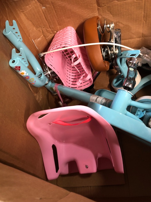 Photo 2 of * USED * 
JOYSTAR Little Daisy Kids Bike for 2-7 Years Girls with Training Wheels & Front Handbrake 12 
Inch Princess Kids Bicycle with Basket Bike Streamers Toddler Girl Bikes, Blue Pink White