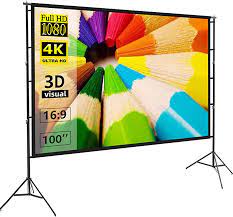 Photo 1 of Projector Screen and Stand,Towond 120 inch Outdoor Projection Screen, Portable 16:9 4K HD Rear Front Movie Screen with Carry Bag Wrinkle-Free Design for Home Theater Backyard Cinema