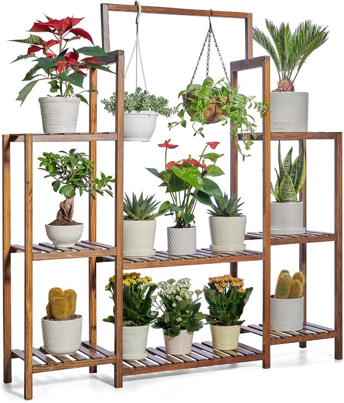 Photo 1 of ***USED*** Zefome 8 Tiered Plant Stand-Premium Finished Pine Wood Flower Plant Shelf for Indoors & Outdoors
