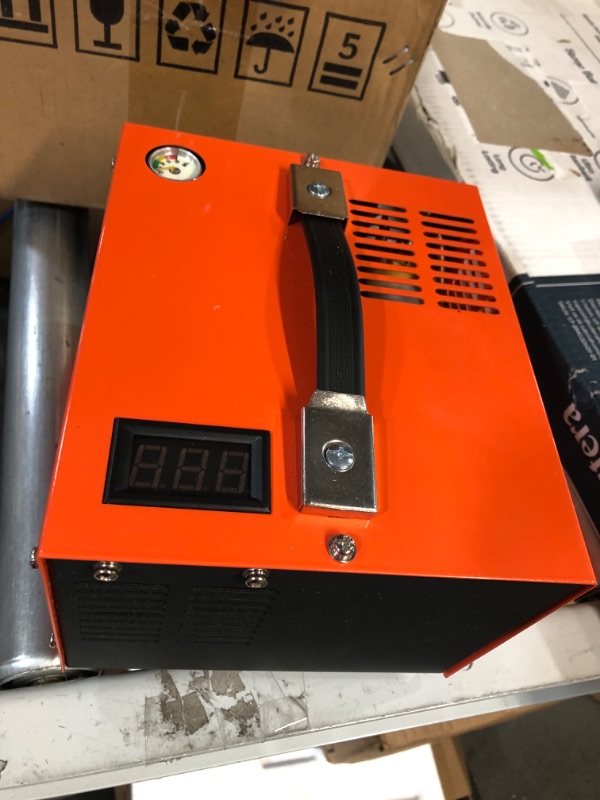 Photo 3 of PCP Air Compressor, DRINTAG Portable 4500psi/30Mpa High Pressure Air Compressor Pump with Power Converter and Oil-Moisture Filter 12v DC or 110v AC Orange