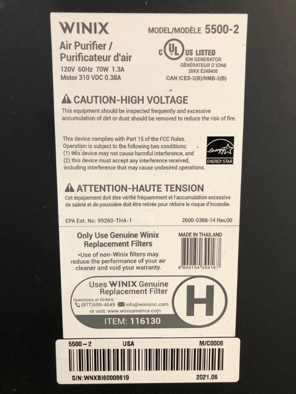 Photo 2 of (READ NOTES) Winix 5500-2 Air Purifier with True HEPA, PlasmaWave and Odor Reducing Washable AOC Carbon Filter Medium, Charcoal Gray