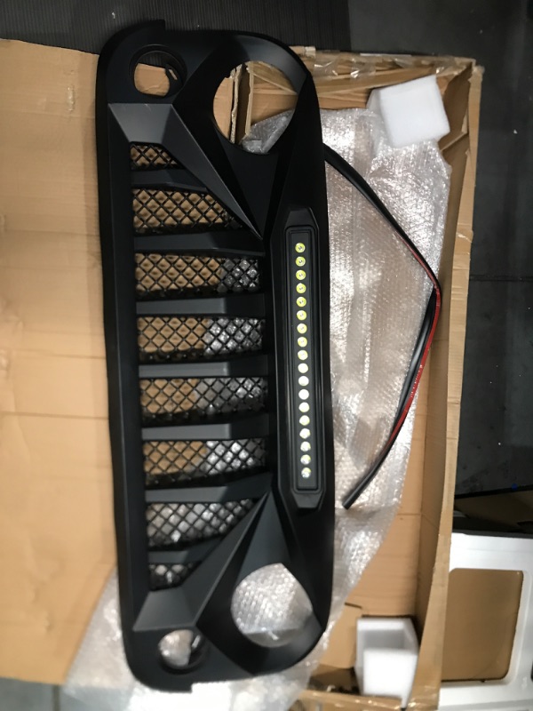 Photo 1 of DKMGHT Front Grill with Mesh Matte Black Mid Light Grille For 2007-2018 Jeep Wrangler Rubicon Sahara Sport JK for Jeep Wrangler JK JKU 2007-2018 JK07-18 Mid Light