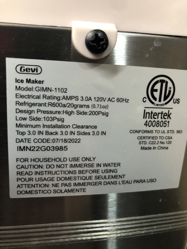 Photo 8 of **HOUSING DAMAGED** Gevi Household Countertop Nugget Ice Maker Machine, Stainless Steel Housing, Quiet Operation, Max 29Lbs/Day (GIMN-1102 White) Nugget Ice White 