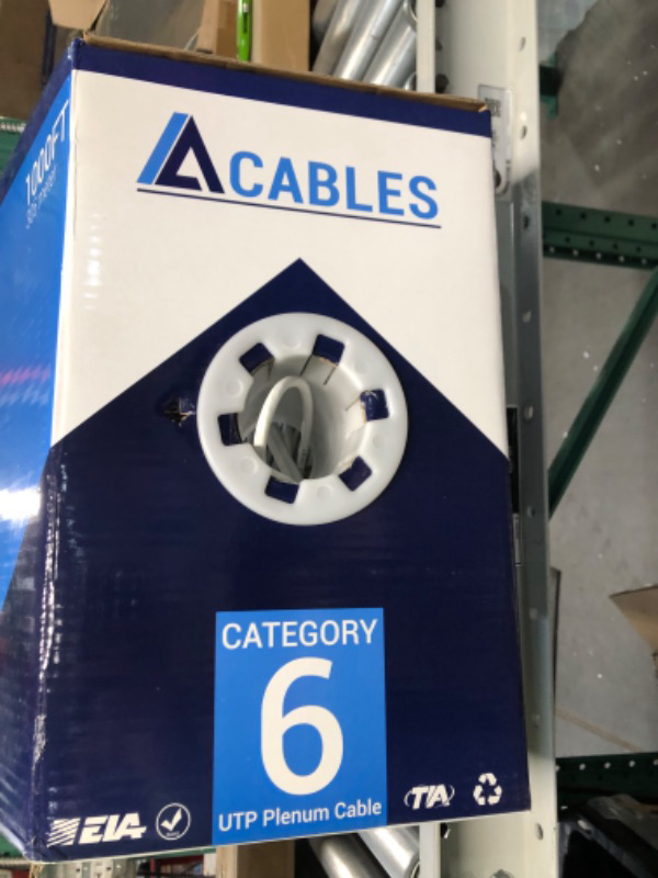 Photo 1 of 1000ft Cat6 Plenum Ethernet Cable with Solid Conductors (White)