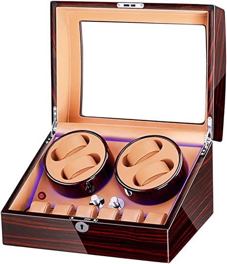Photo 1 of  Automatic Watch Winder Brown Wooden Watch Box *BROKEN HINGES* *LIGHTS/TURNS ON*