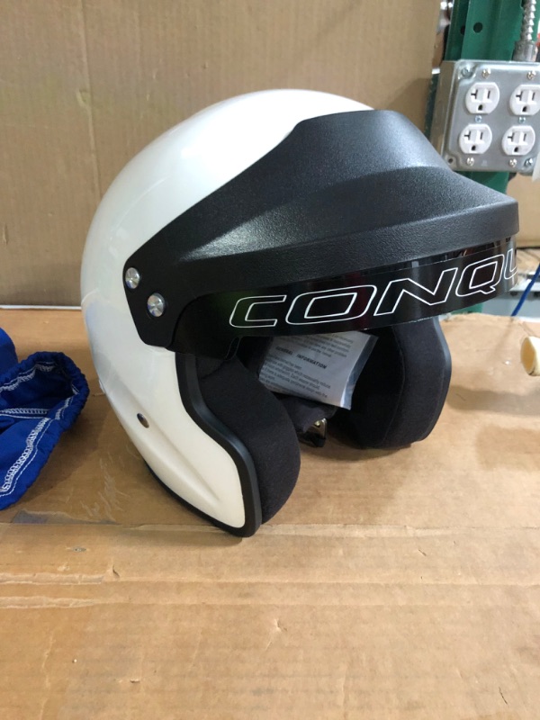 Photo 2 of Conquer Snell SA2020 Approved Open Face Auto Racing Helmet Medium White