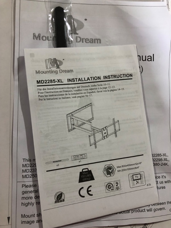 Photo 5 of Mounting Dream Long Arm TV Wall Mount for Most 42-90 Inch TV, 40 Inch Long Extension TV Mount Swivel and Tilt, Full Motion TV Mount Fits Max VESA 800x400mm, 150 lbs. Loading, 16”,18”, 24” Studs