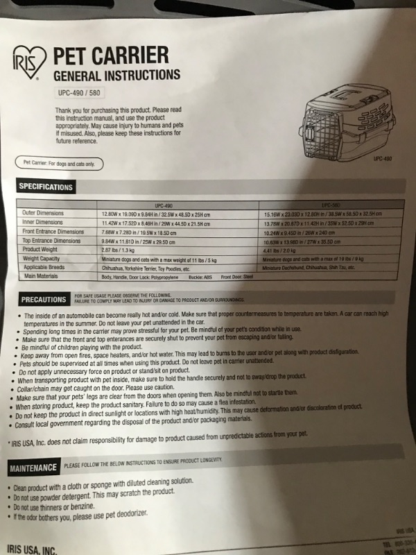 Photo 4 of ***  2 MISSING LATCHES***  IRIS USA Small Hard Sided Pet Carrier with Front and Top Access