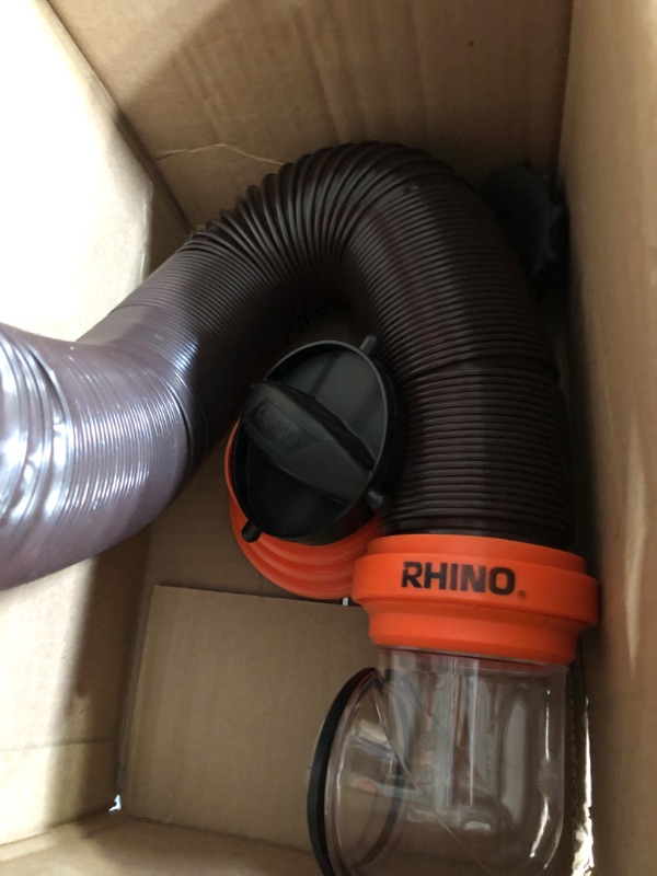 Photo 3 of Camco RhinoFLEX RV Sewer Hose Kit with Swivel Transparent Elbow and 4-in-1 Dump Station Fitting, Brown, 15 Feet (39770) 