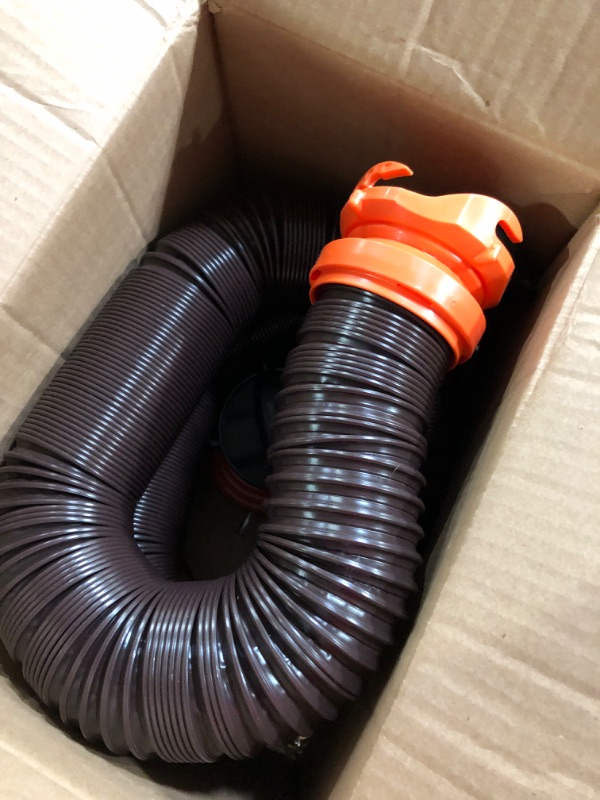 Photo 2 of Camco RhinoFLEX RV Sewer Hose Kit with Swivel Transparent Elbow and 4-in-1 Dump Station Fitting, Brown, 15 Feet (39770) 