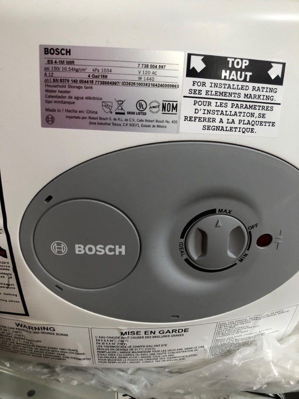 Photo 3 of ***USED*** Bosch Electric Mini-Tank Water Heater Tronic 3000 T 4-Gallon (ES4)