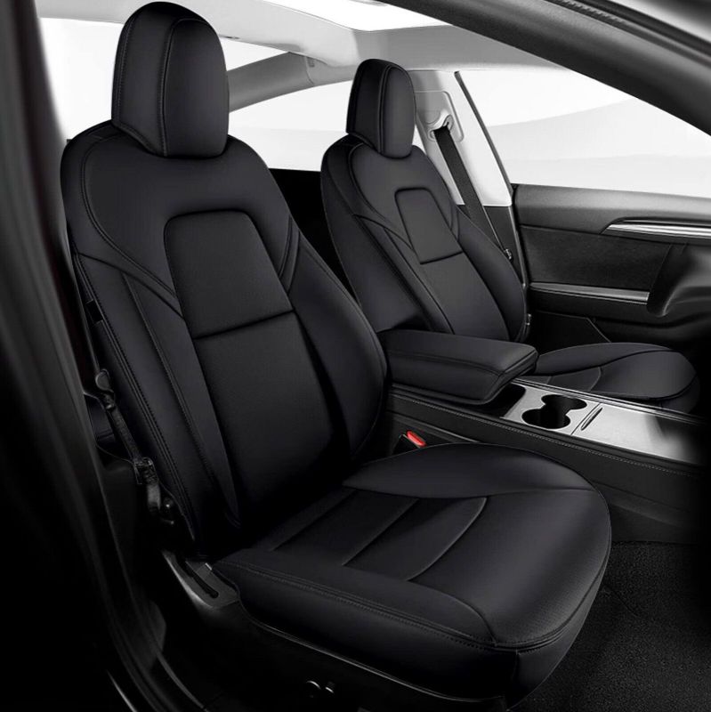 Photo 1 of Maysoo Tesla Model Y Seat Covers Nappa Leather Car Seat Covers, for Tesla Model Y 2023 2022-2020 5 Seat Black Car Seat Cover Car Interior Cover All Weather Protection(Black-Nappa,Model Y(Full Set)) black-nappa model Y(full set)