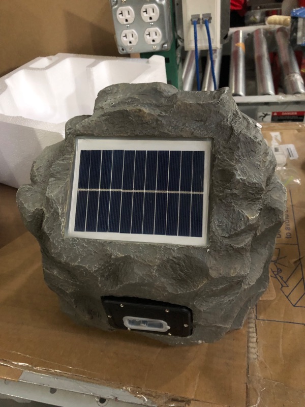 Photo 2 of Alpine Corporation Waterproof Bluetooth Solar-Powered Outdoor Wireless Rock Speaker, Gray