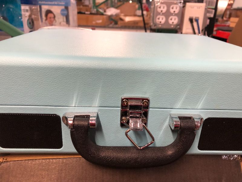 Photo 3 of Victrola Vintage 3-Speed Bluetooth Portable Suitcase Record Player with Built-in Speakers Turquoise