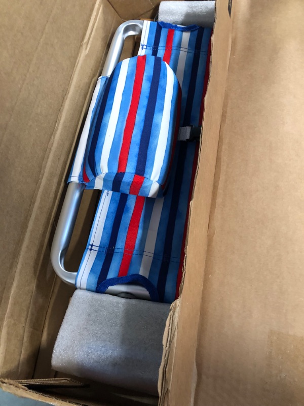 Photo 5 of 
Tommy Bahama 5-Position Classic Lay Flat Folding Backpack Beach Chair, Aluminum , Red, White, and Blue Stripe