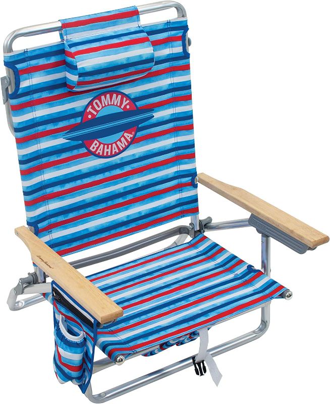 Photo 1 of 
Tommy Bahama 5-Position Classic Lay Flat Folding Backpack Beach Chair, Aluminum , Red, White, and Blue Stripe