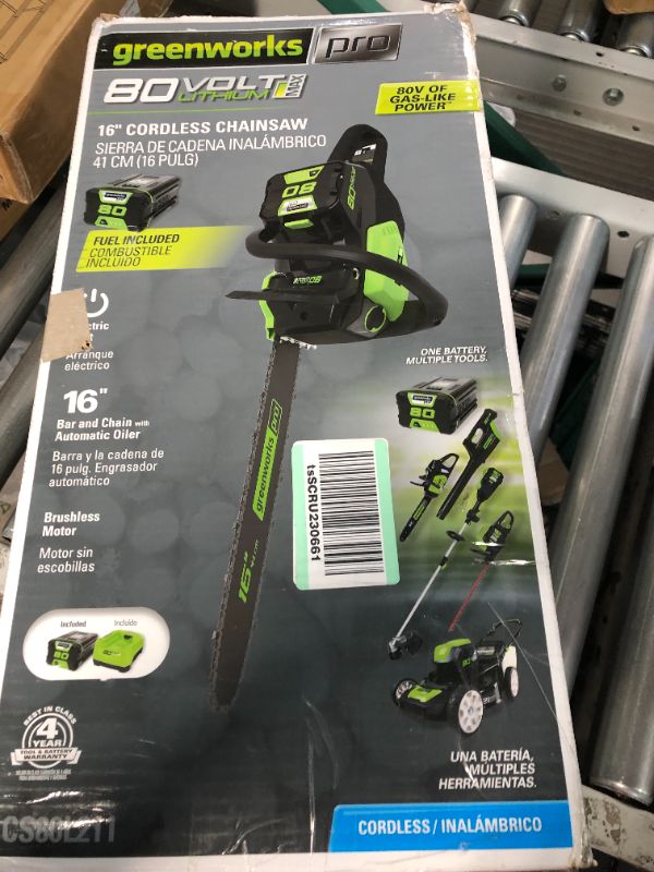 Photo 7 of **SEE NOTES** Greenworks Pro 80V 2.0Ah 16-Inch Brushless Cordless Chainsaw