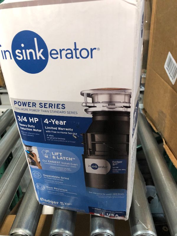 Photo 3 of **LIKE NEW** InSinkErator Garbage Disposal, Badger 5XP, 3/4 HP Continuous Feed