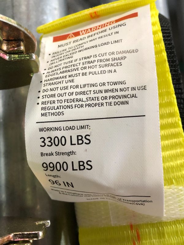 Photo 5 of **NEW** Zeluga ZL181 2in. x 27ft. Heavy Duty 10,000 LBS Capacity Ratchet Tie Down with Hook and Chain, Yellow