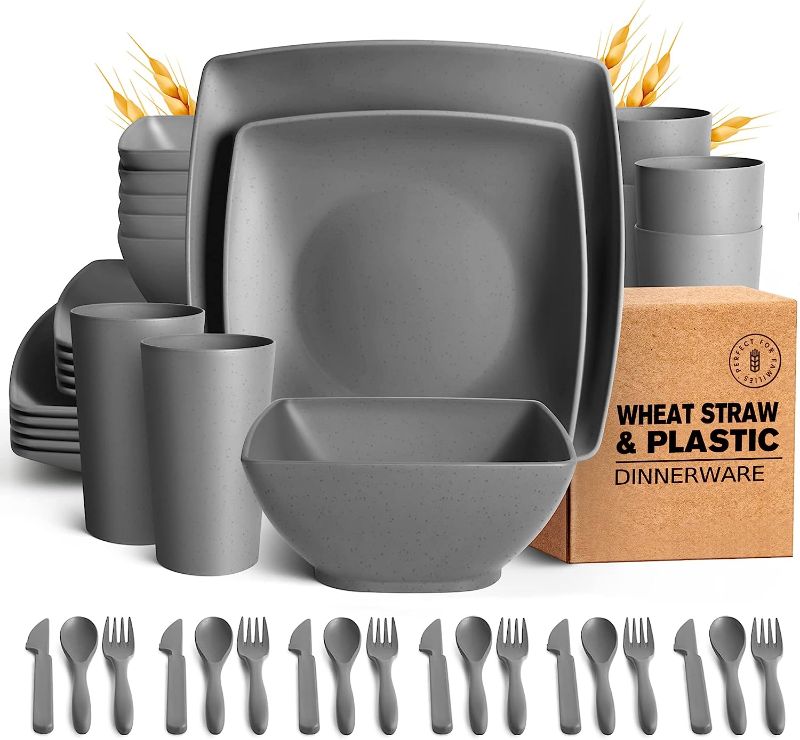 Photo 1 of *SEE NOTES* Teivio 24-Piece with flatware Kitchen Plastic Wheat Straw Square Dinnerware Set