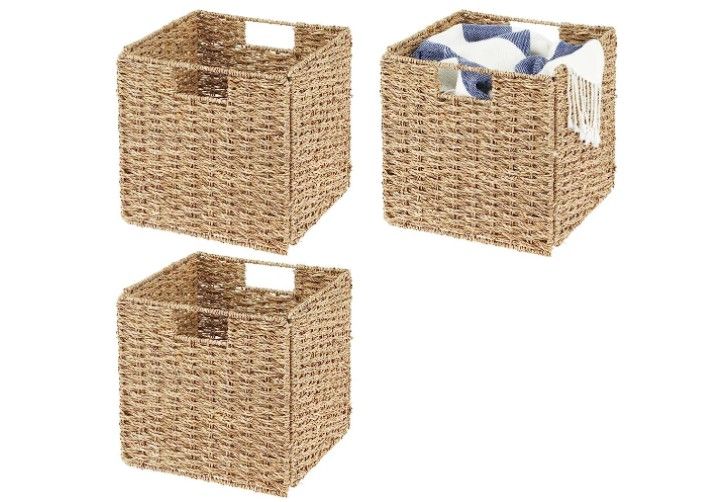Photo 1 of (STOCK PHOTO REFERENCE ONLY) General foldable woven baskets 9" x 10" wicker 3 pcs.
