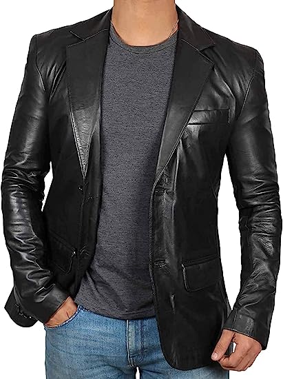 Photo 1 of fjackets Leather Blazer for Men - Small, Black