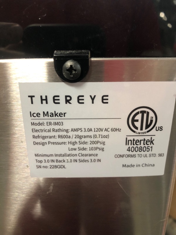 Photo 3 of ***FOR PARTS ONLY - SEE NOTES***
 Thereye Countertop Nugget Ice Maker, 30lbs Per Day, 3Qt Water Tank