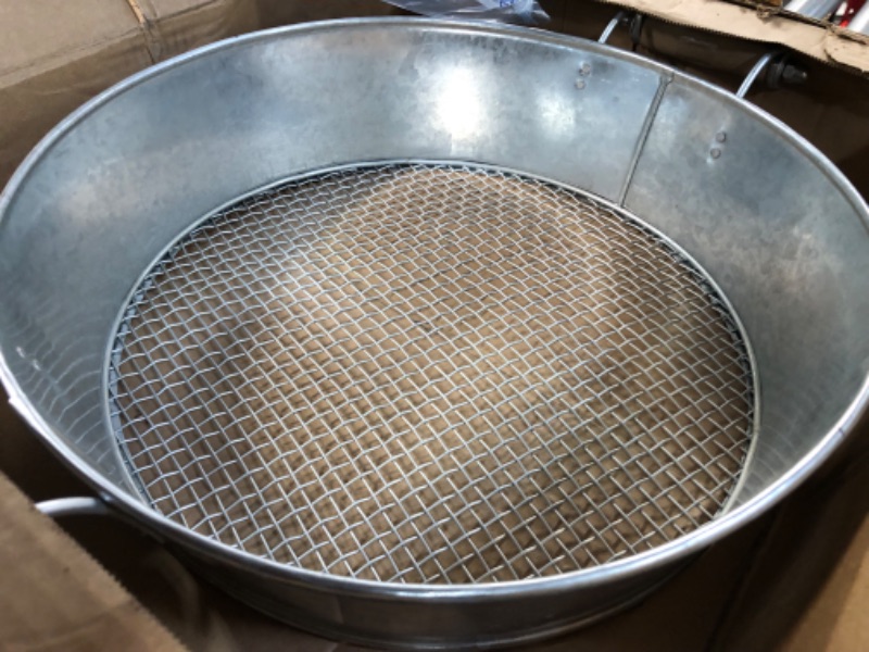 Photo 3 of *STOCK PHOTO FOR REFERENCE* Benjara Round Galvanized Steel Compost Sifter with Wire Mesh Design Base, Standard, Antique Silver