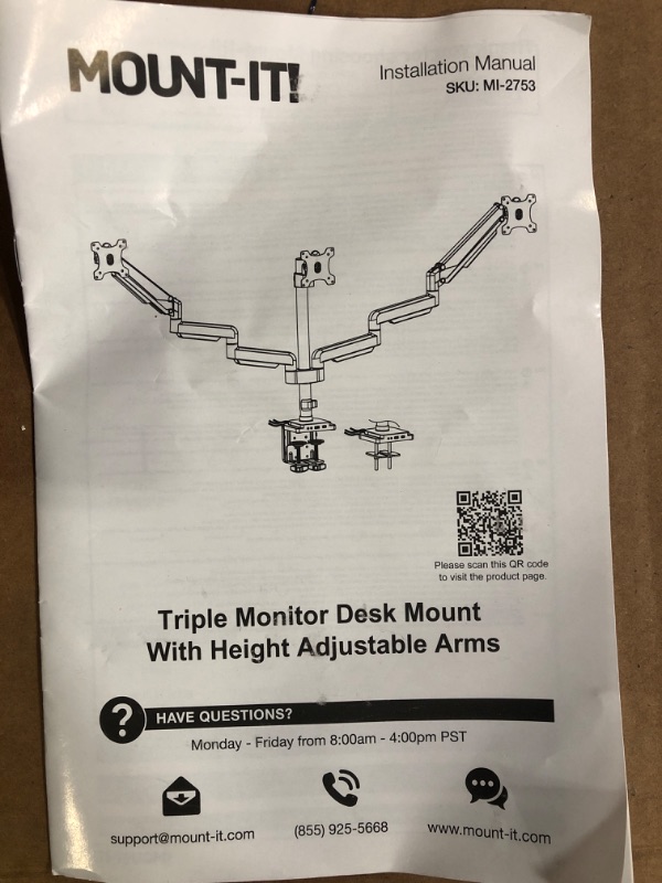 Photo 3 of Mount-It! Triple Monitor Mount | Desk Stand with USB and Audio Ports | 3 Counter-Balanced Gas Spring Height Adjustable Arms for Three 24 27 30 32 Inch VESA Screens | C-Clamp and Grommet Bases Included