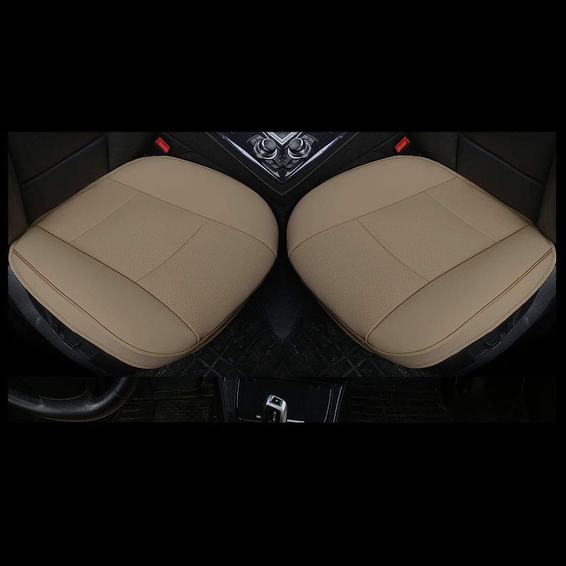 Photo 1 of EDEALYN Car Seat Cushions Cover, 2pcs PU Leather Car Seat Covers Car Seat Protector Cover for Car Driver and Passenger Seat Bottom (Width 20.8×deep 21×Thick 0.35 inch)(Beige-B)