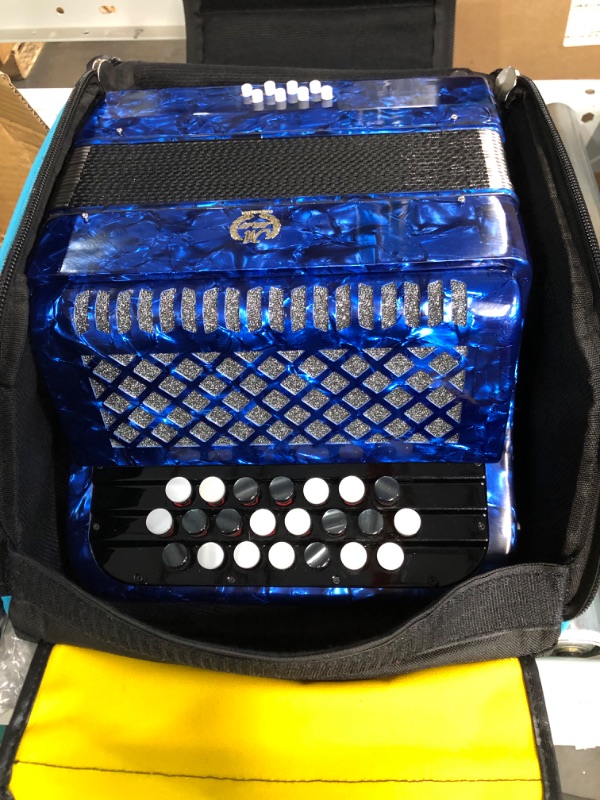 Photo 2 of 22 Key Piano Accordion 8 Bass Professional Button Reed Accordion Instrument (Blue)