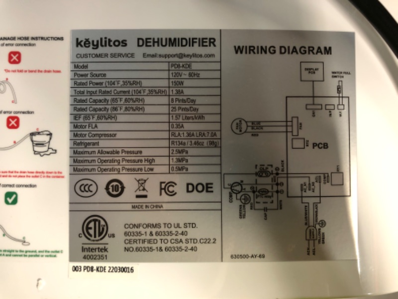 Photo 4 of *UNTESTED* Keylitos 30 Pint Dehumidifiers for Home and Basements, 2000 Sq.Ft Quiet Dehumidifier with Drain Hose